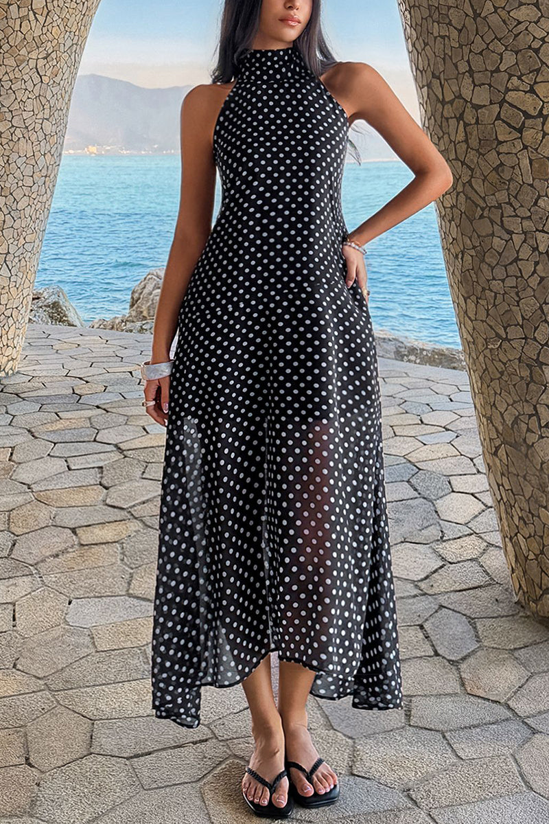Polka Dot Sleeveless Casual Midi Dress