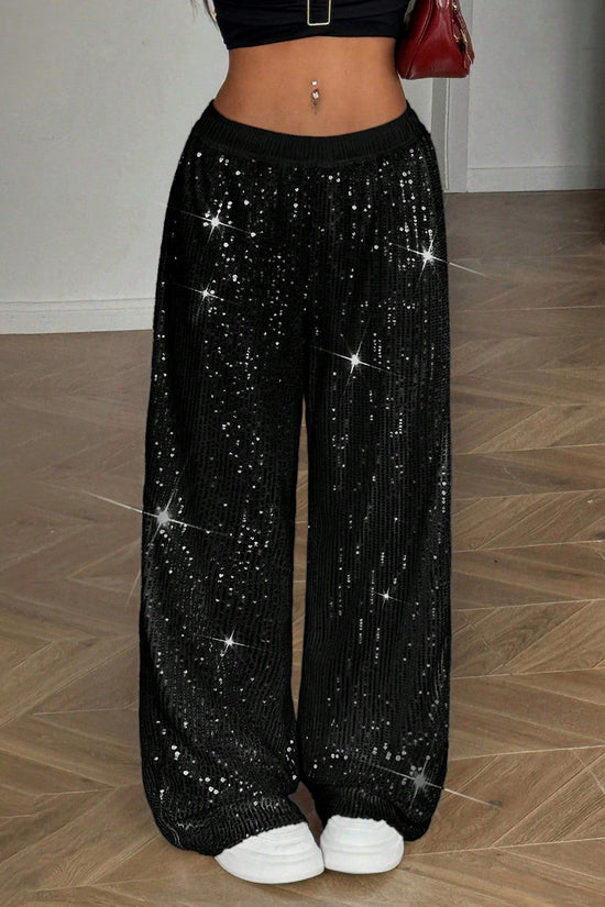Sparkling Wide-Leg Casual Pants