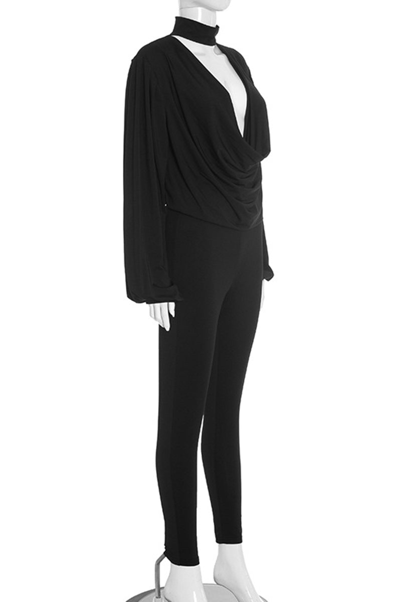 Elegant Draped Choker Neck Pant Set