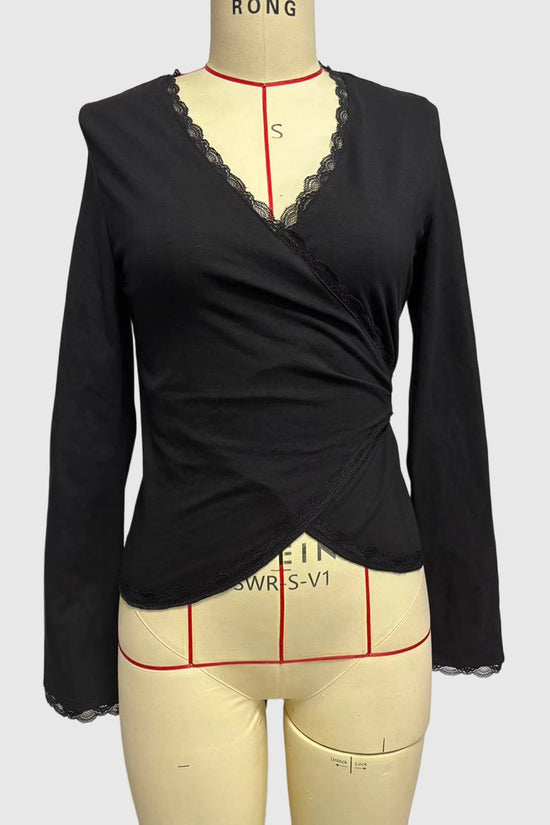Elegant Wrap Lace Trim Blouse