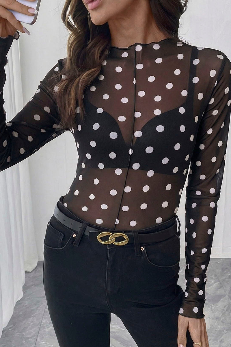 Polka Dot Sheer Long Sleeve Top