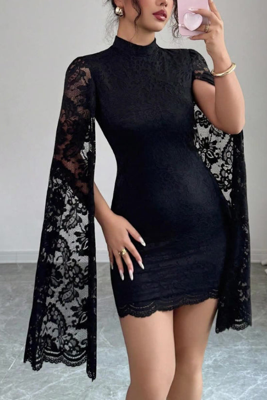 Elegant Lace Cape Sleeve Bodycon Dress