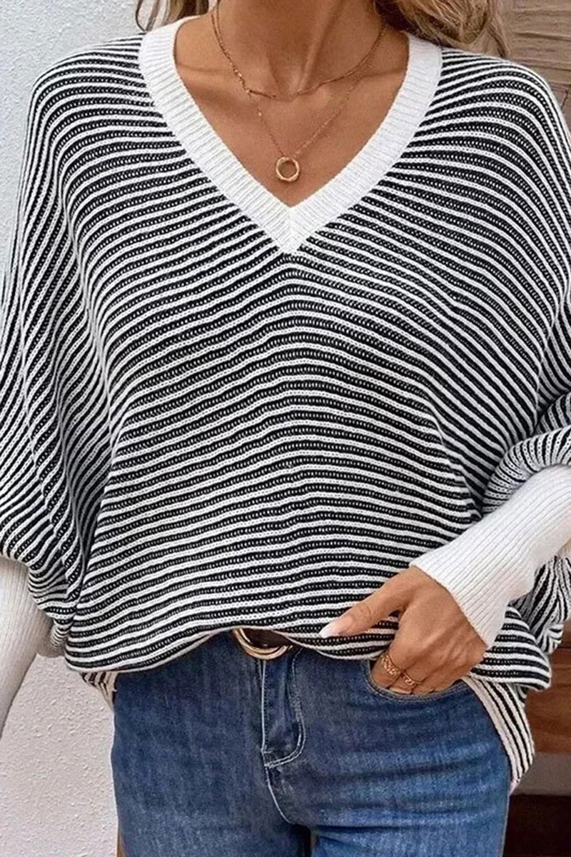 Striped V-Neck Oversized Sweater