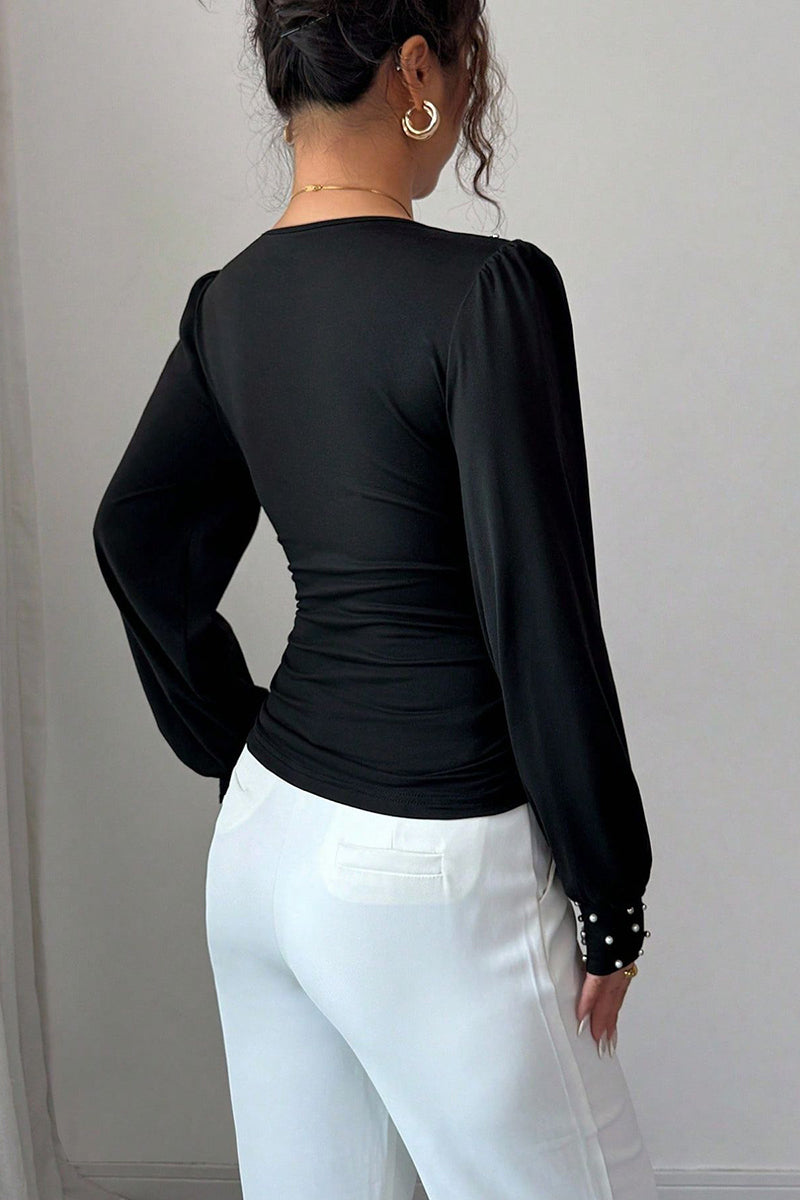 Pearl Embellished Long Sleeve Top