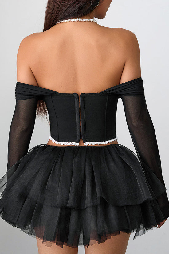 Off-Shoulder Mesh Corset Top