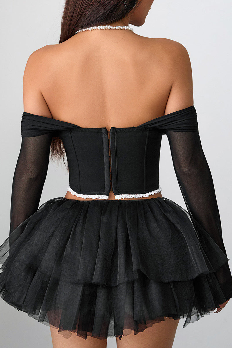 Off-Shoulder Mesh Corset Top