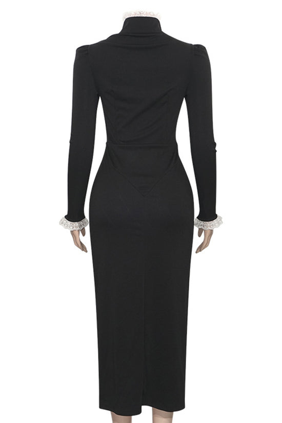 Elegant High-Neck Long Sleeve Bodycon Dress