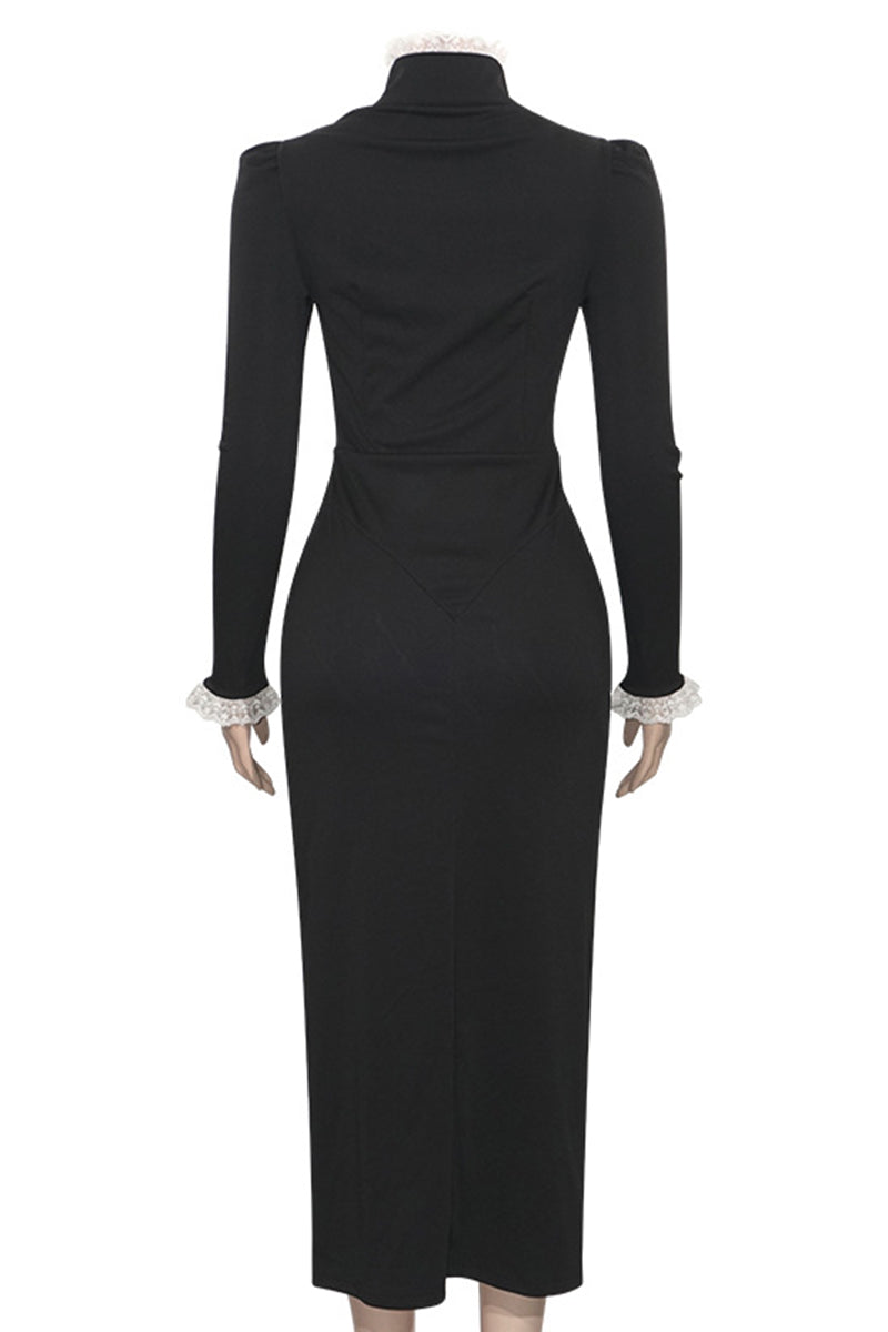 Elegant High-Neck Long Sleeve Bodycon Dress