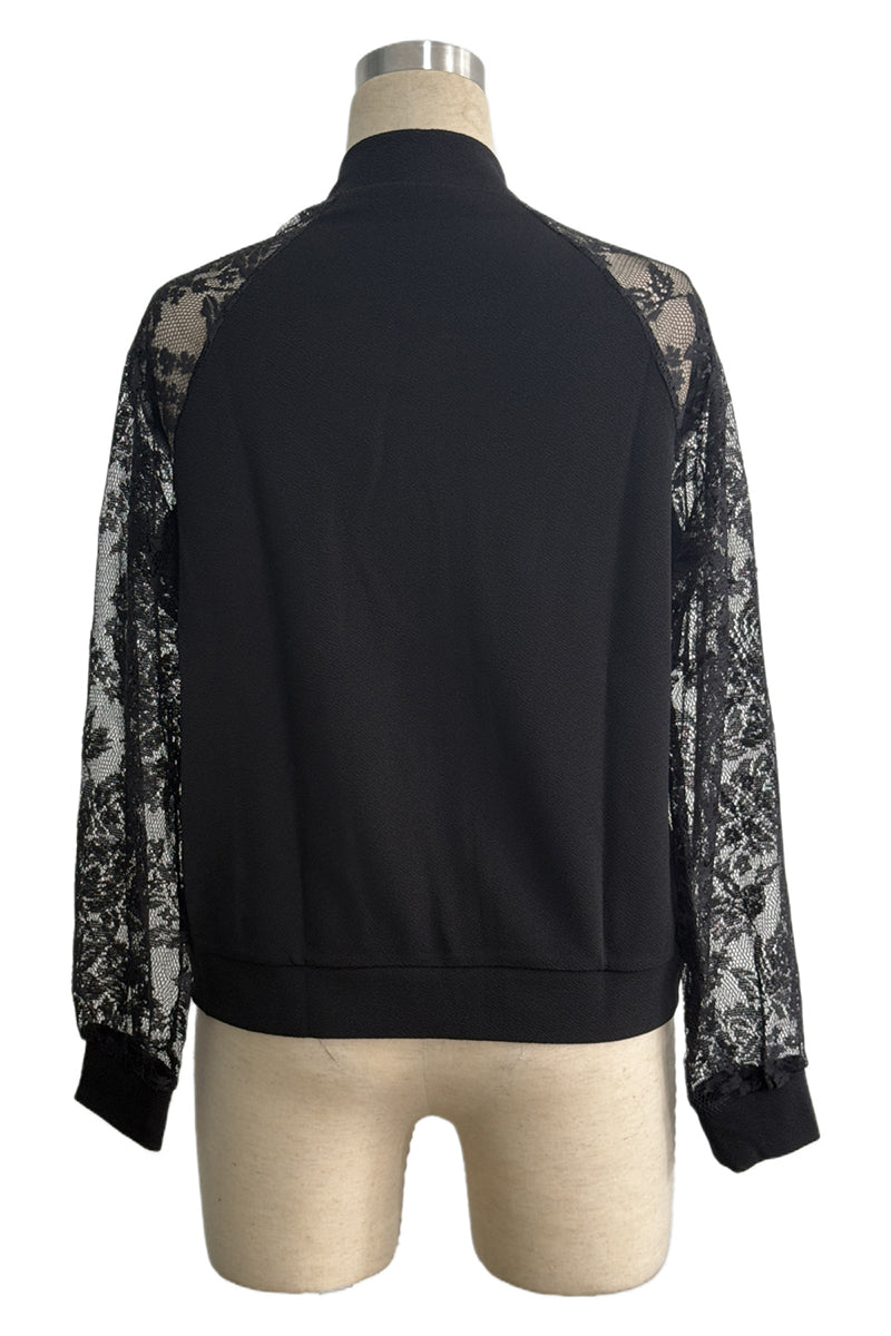 Lace Sleeve Zipper Jacket