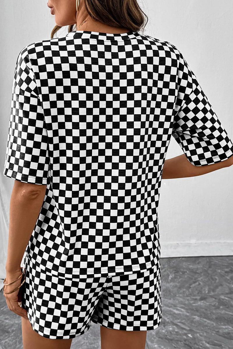 Checkered Short Sleeve Top and Shorts Set
