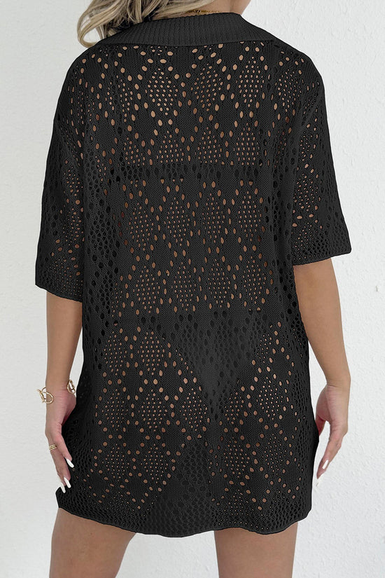 Button-Up Cutout Beach Cover-Up
