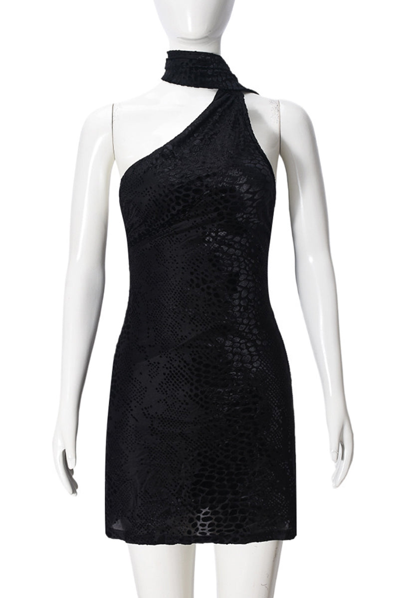One-Shoulder Textured Bodycon Casual Dress