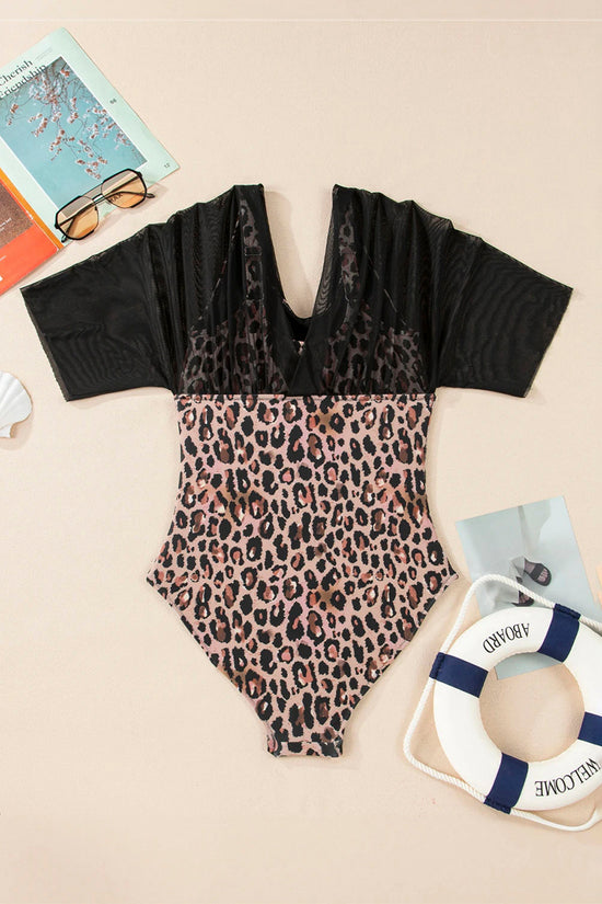 Mesh Patchwork V Neck Bodycon Swimwear
