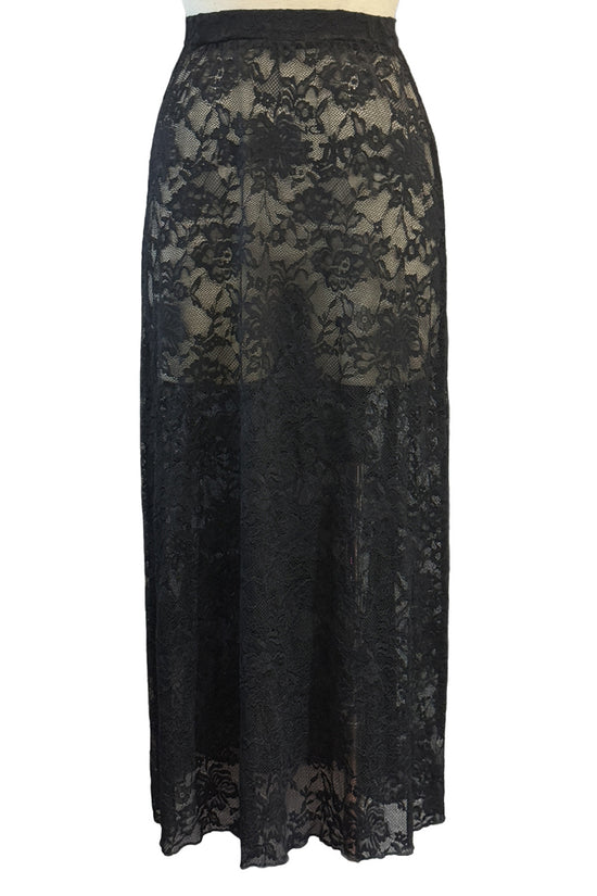 Sheer Lace Overlay Midi Skirt