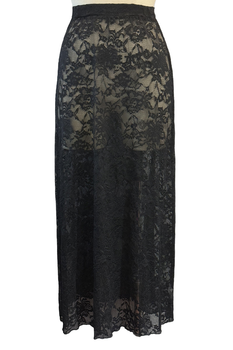 Sheer Lace Overlay Midi Skirt