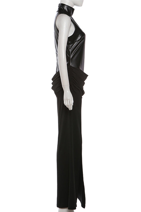 Sleeveless Draped Long Bodycon Casual Dress