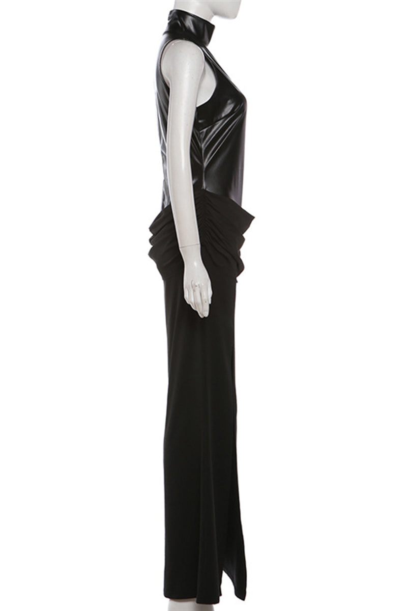 Sleeveless Draped Long Bodycon Casual Dress