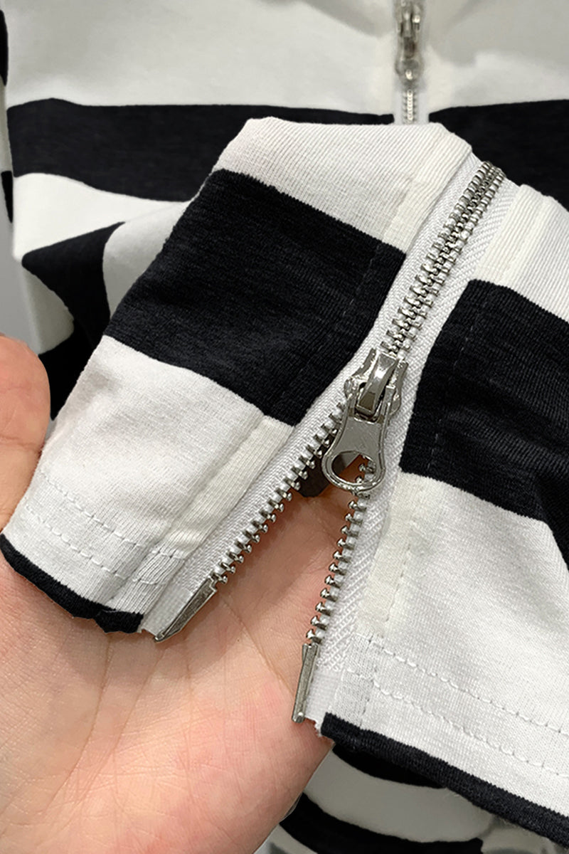 Striped Hooded Zip-Up Jacket