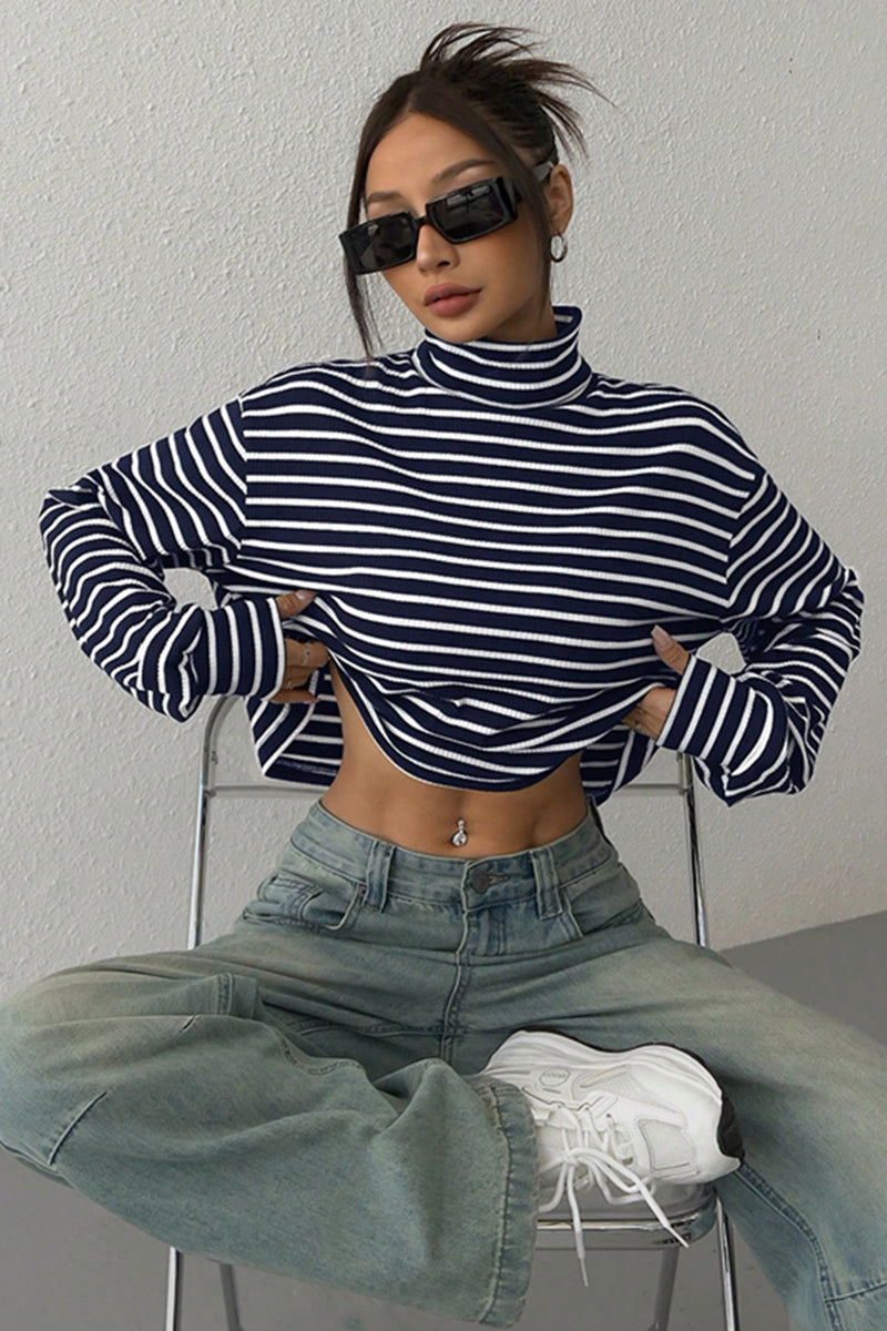 Striped Turtleneck Cropped Tee