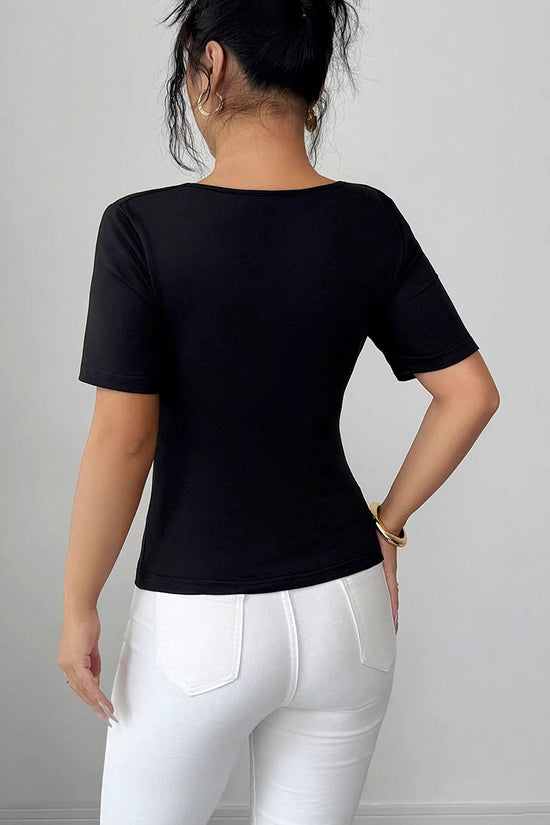 Draped Cutout Short Sleeve T-Shirt