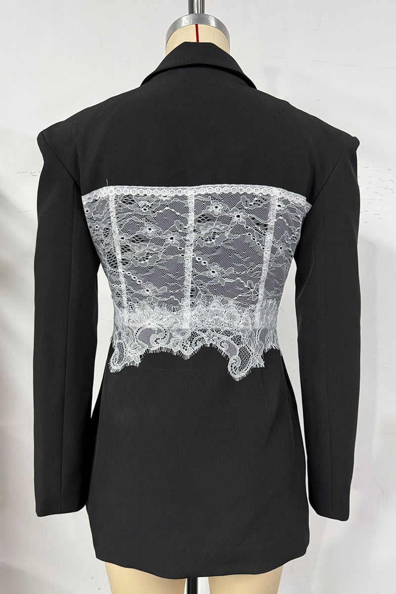 Lace-Embellished Structured Blazer