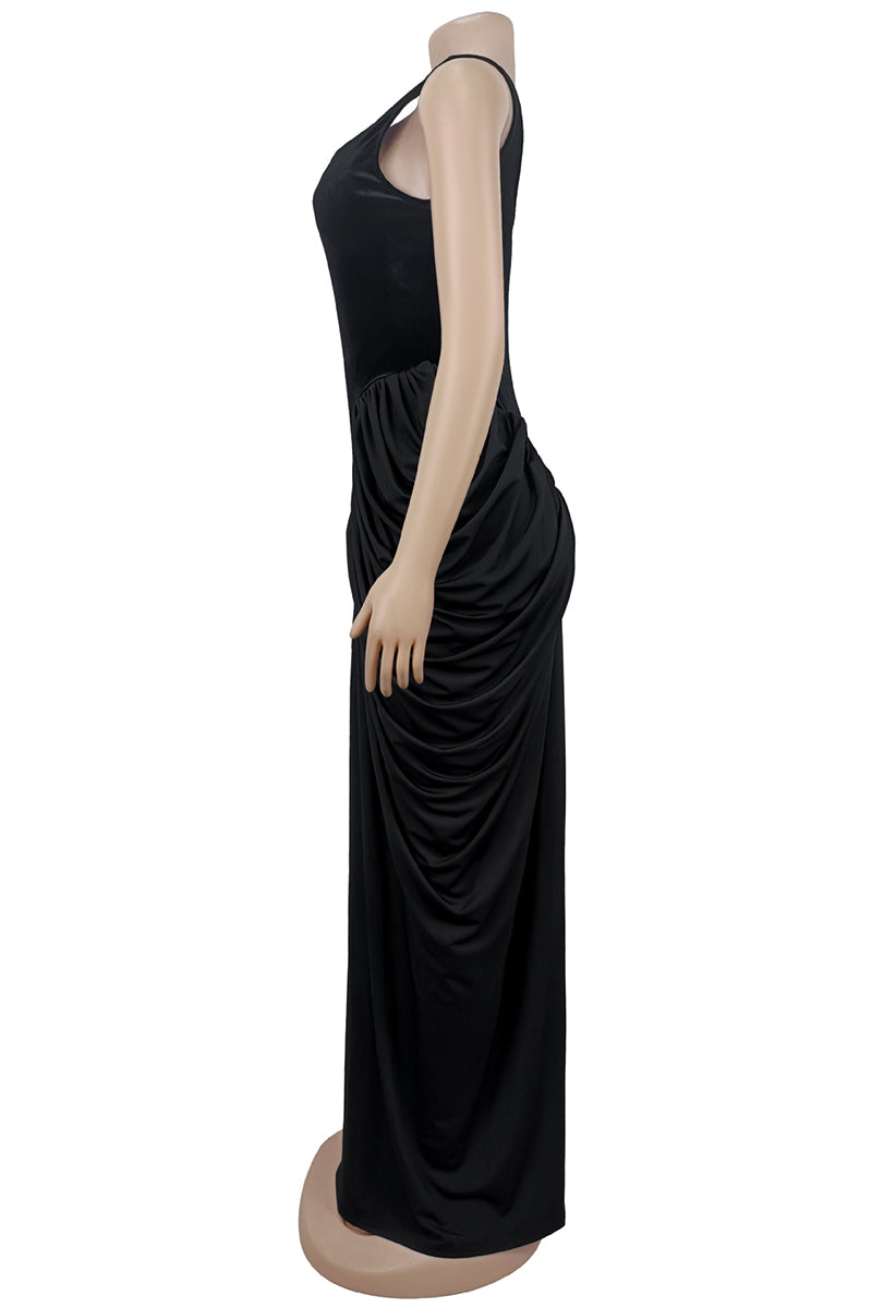 Elegant Sleeveless Draped Maxi Dress