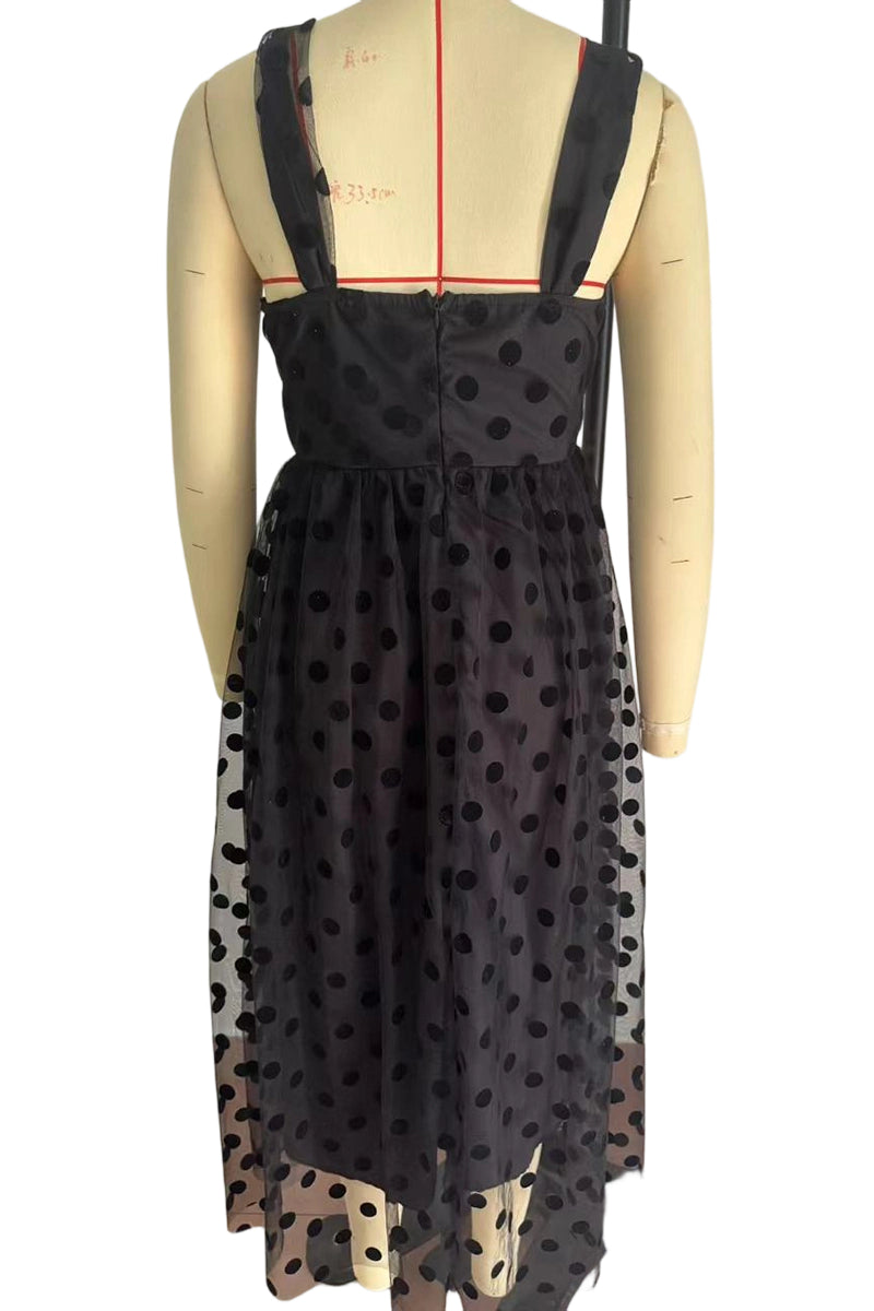 Polka Dot Mesh Midi Dress