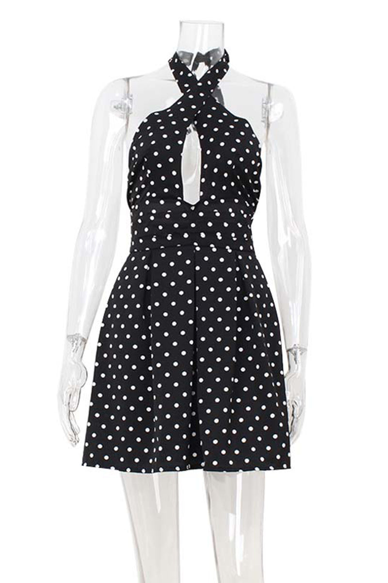Polka Dot Halter Neck Casual Dress