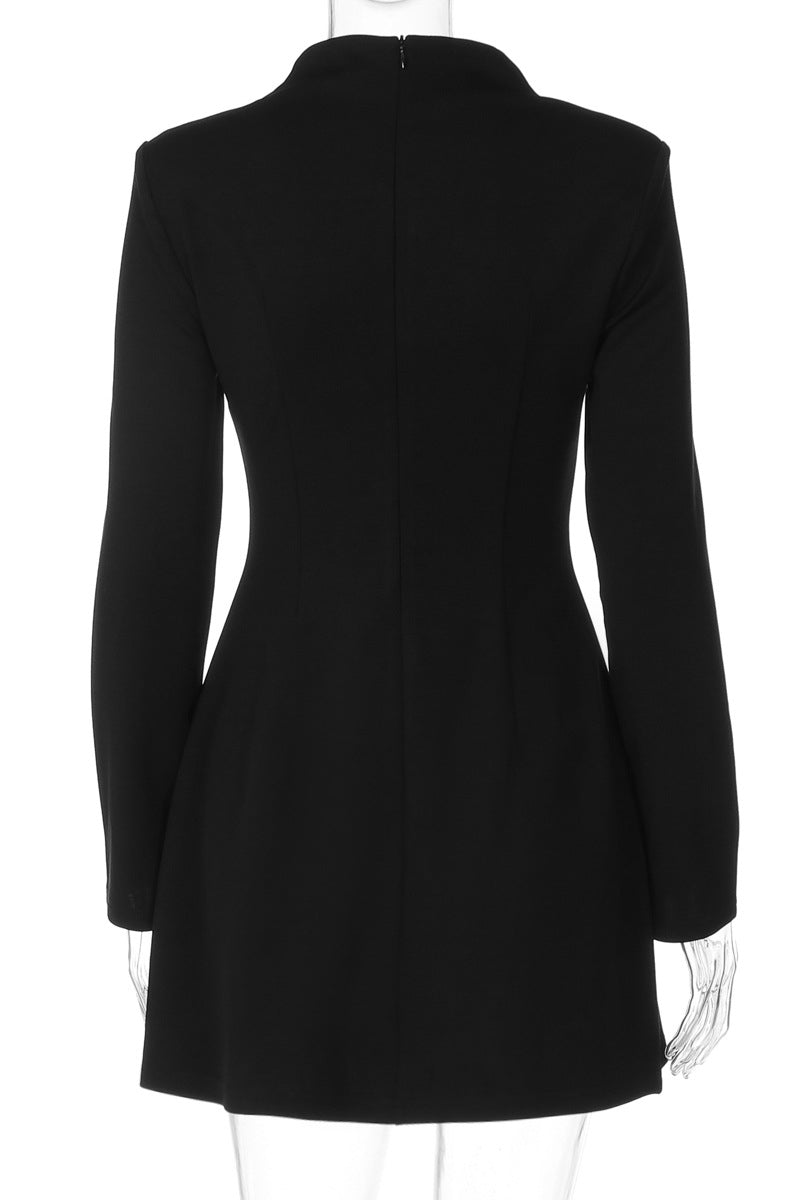 Elegant Long Sleeve Buttoned Mini Dress
