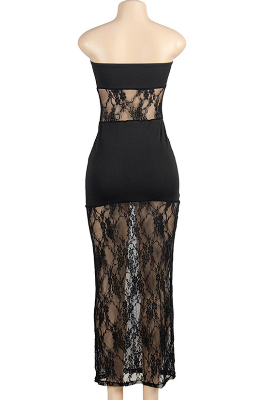 Strapless Lace Panel Bodycon Dress