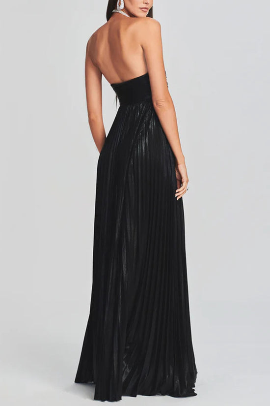 Strapless Metallic Slit Dress