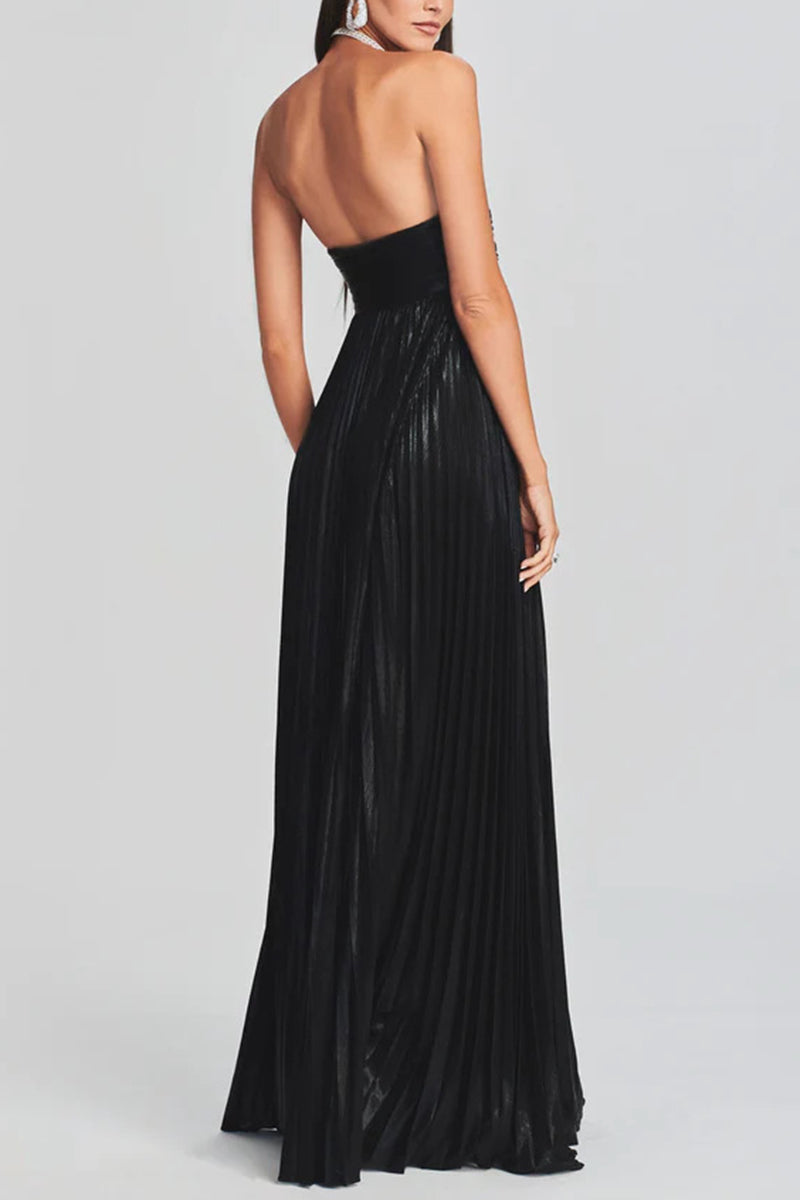 Strapless Metallic Slit Dress