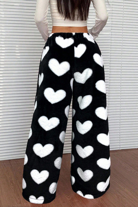Heart Print Wide-Leg Casual Pants