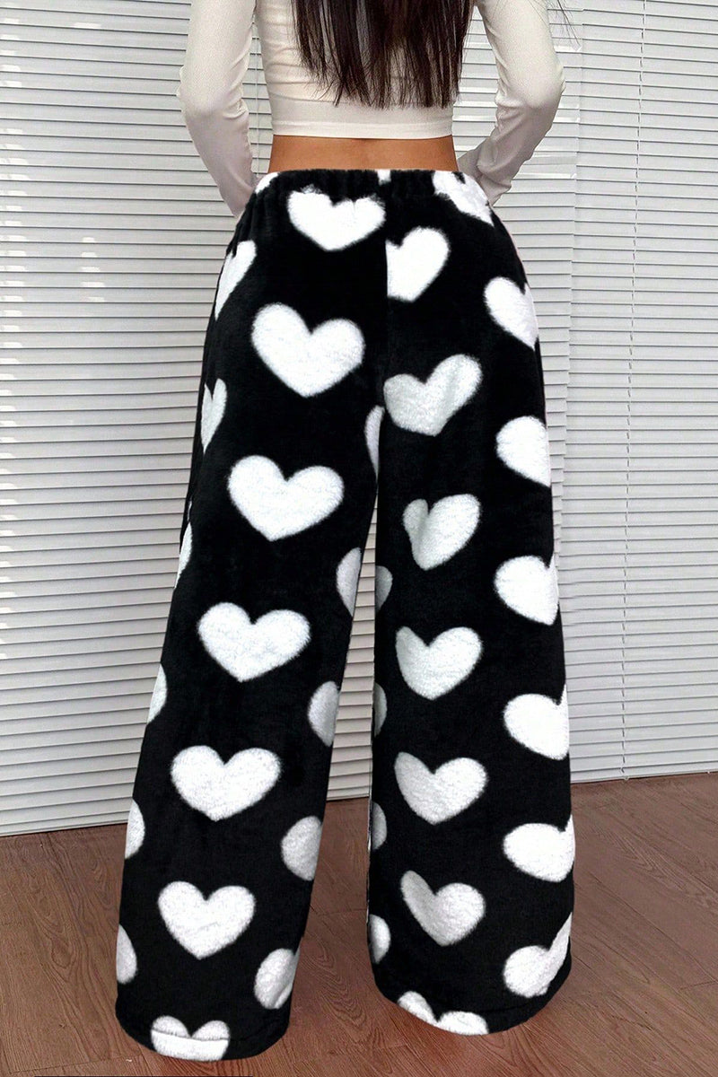 Heart Print Wide-Leg Casual Pants
