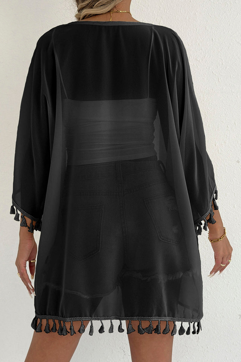 Tassel Trim Open-Front Cover-Up