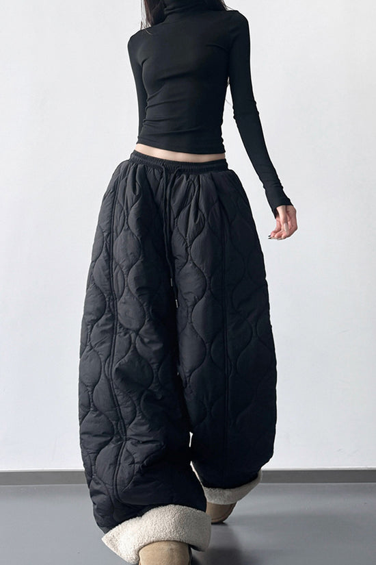 Quilted Wide-Leg Casual Pants