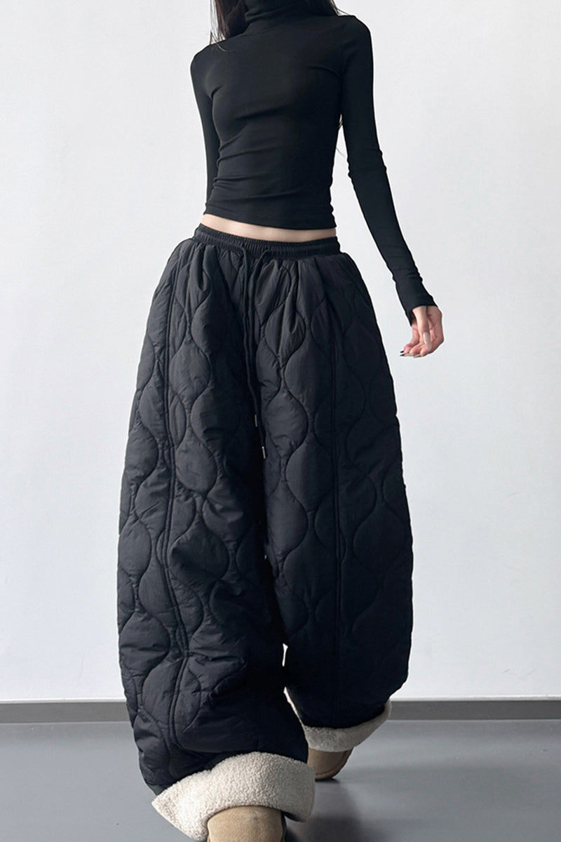 Quilted Wide-Leg Casual Pants