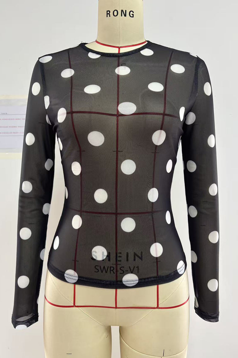 Polka Dot Sheer Long Sleeve Top