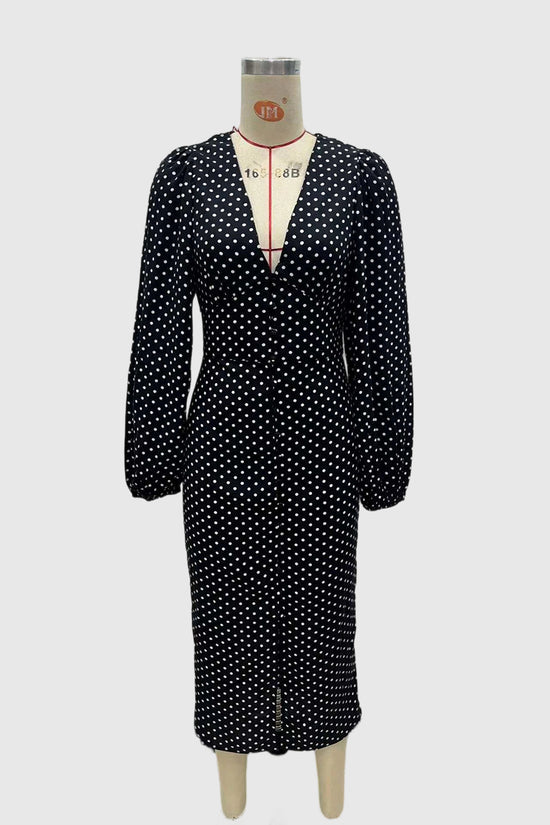 Polka Dot Long Sleeve Casual Dress