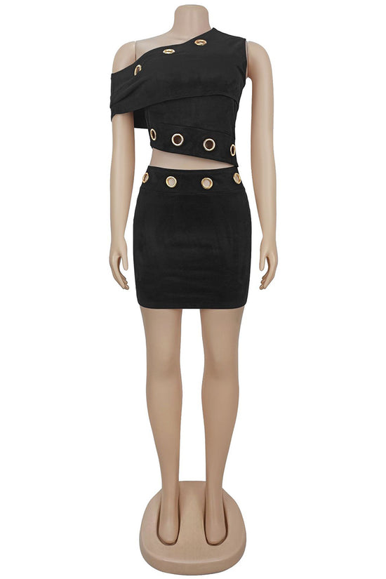 Cutout Ring-Embellished Skirt Set