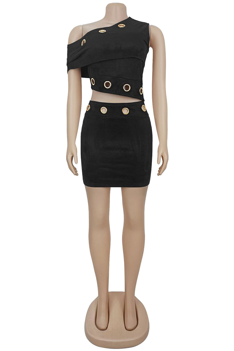 Cutout Ring-Embellished Skirt Set