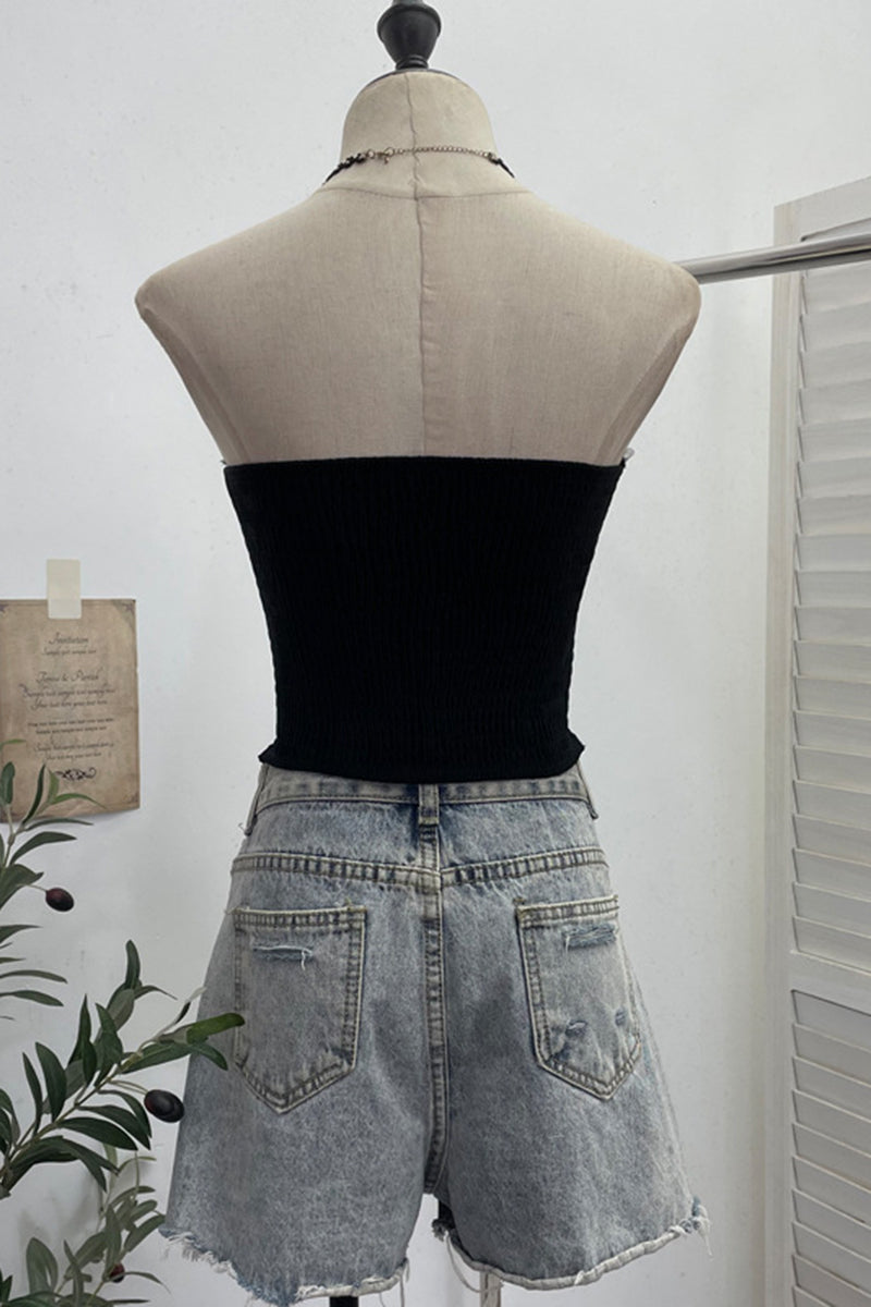 Lace Trim Strapless Corset Top