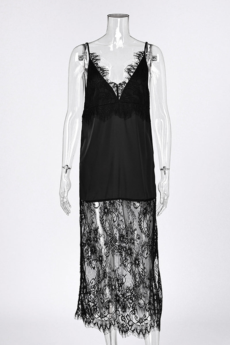 Sleeveless Lace V-Neck Casual Dress