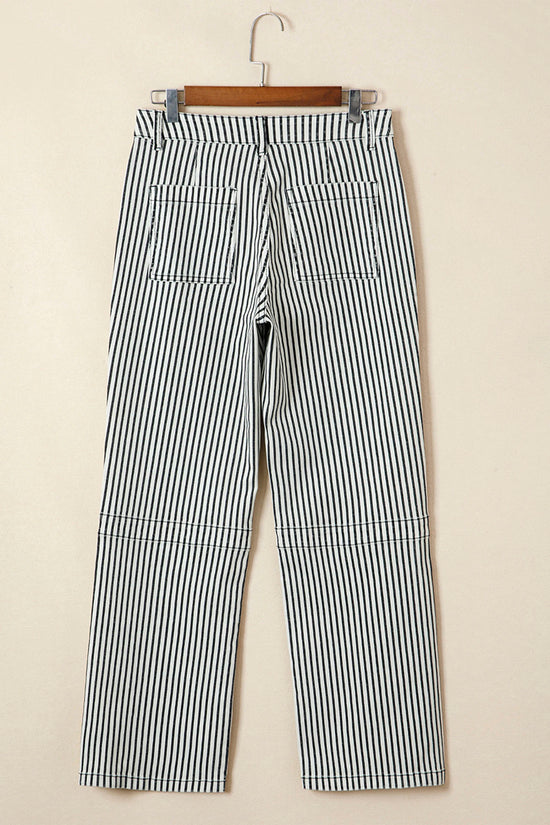 Stripe Patch Pocket High Waist Shift Jeans