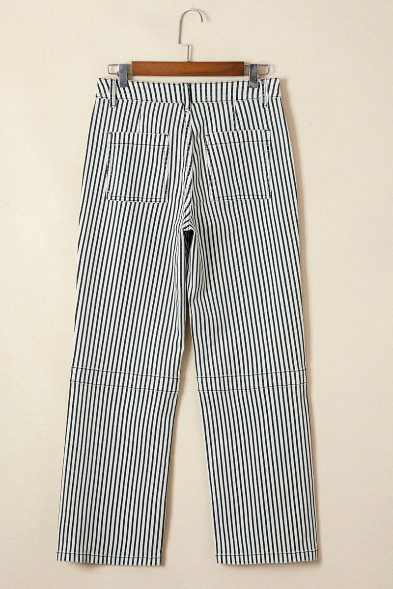 Stripe Patch Pocket High Waist Shift Jeans