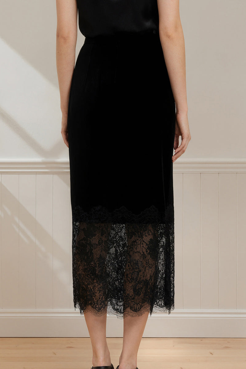 Elegant Lace Trim Midi Skirt