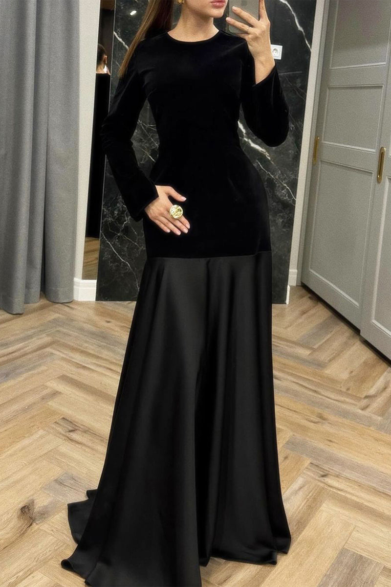 Elegant Long Sleeve Floor-Length Dress