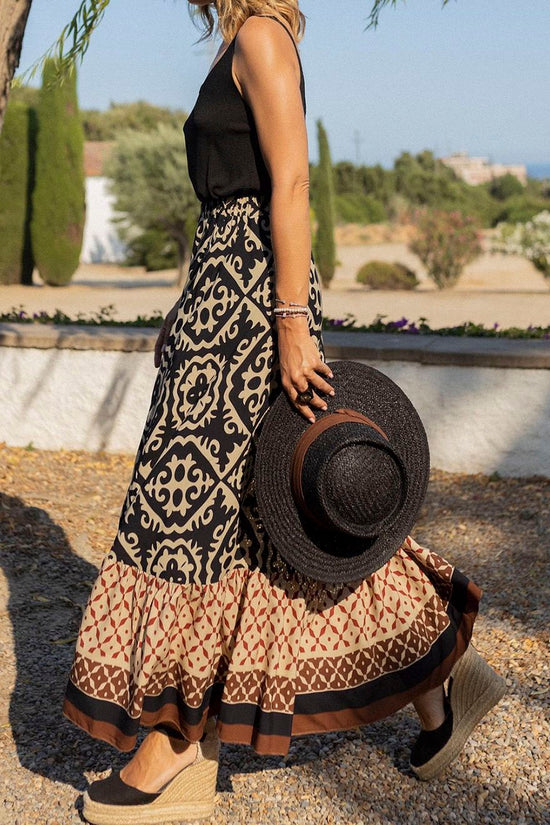 Printed High-Waist Midi Skirt