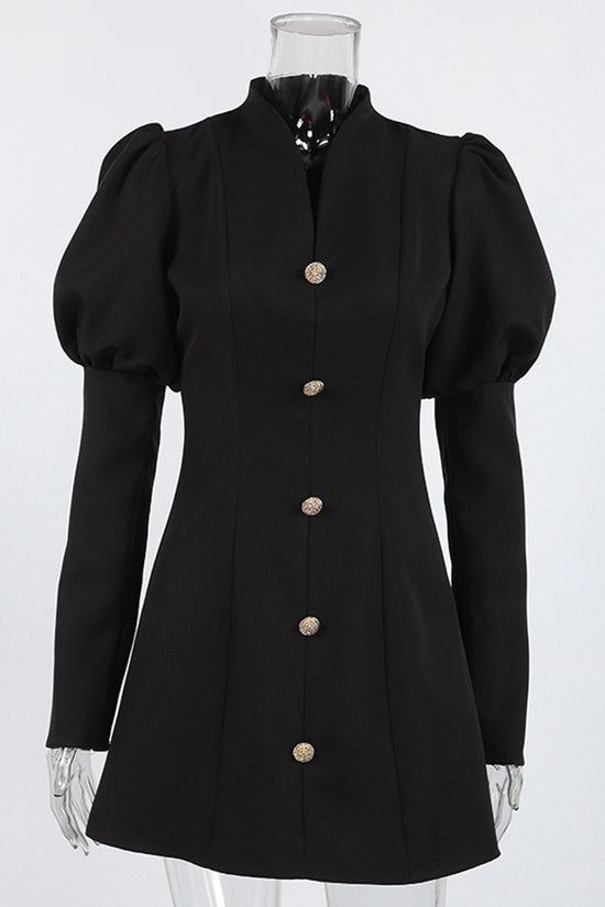 Elegant Puff Sleeve Button Dress