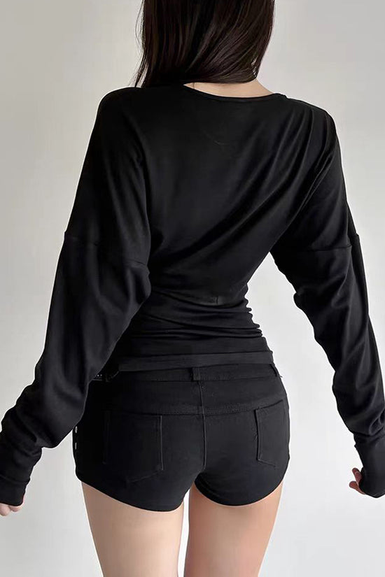 Strappy Neck Long Sleeve Bodycon Top